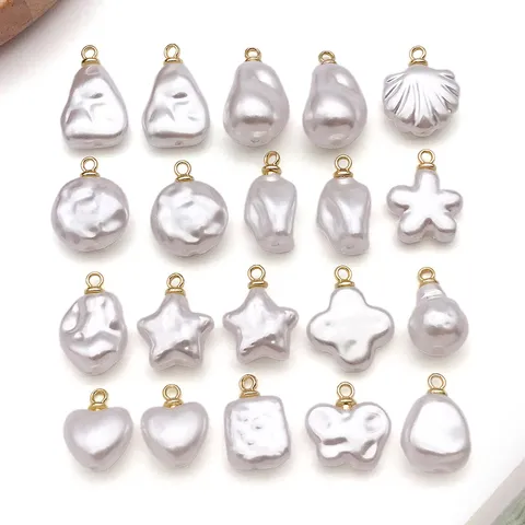Baroque Irregular Artificial Pearl Charms ABS Plastic Heart Star Butterfly Pendants Gold Silver Plated For DIY Jewelry