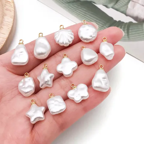 Baroque Irregular Artificial Pearl Charms ABS Plastic Heart Star Butterfly Pendants Gold Silver Plated For DIY Jewelry