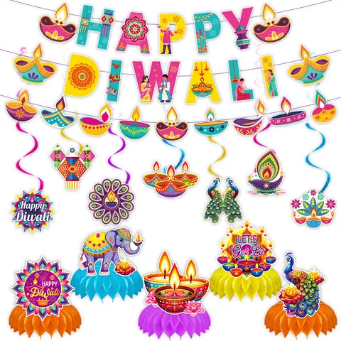 Diwali Party Decorations Indian Festival Banner Swirl Hanging Ornament Paper Honeycomb Table Centerpiece Decor For Traditional Celebration Home Office Layout