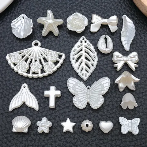 ABS Artificial Pearl DIY Beads For Jewelry Making Off-white Butterfly Cross Star Bow Shell Heart Leaf Flower Charms For Bracelet Necklace Earrings Accessories