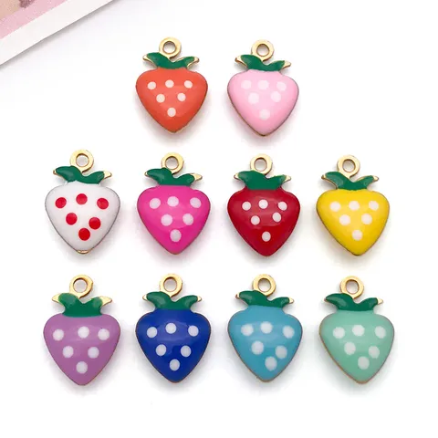 Stainless Steel Vacuum Gold Plated Fruit Strawberry Apple Enamel Charm Pendant For DIY Jewelry Making Necklaces Earrings Handcrafted Materials Accessories