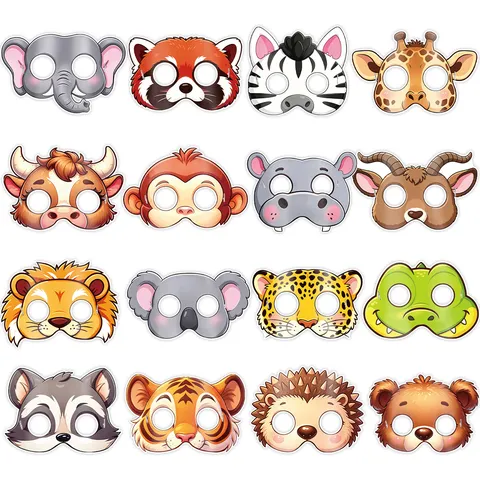Assorted Jungle Animal Paper Masks Cartoon Forest Friends Party Decoration For Kids Birthday Costume Role Play Wear