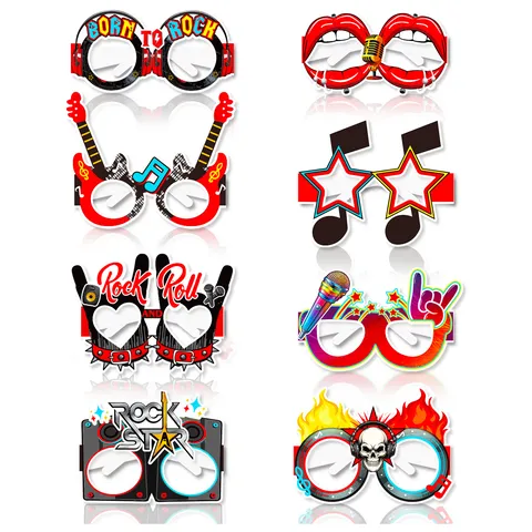 Gafas de Fiesta Rock and Roll Accesorios para Fotomatón con Temática Musical para Cumpleaños Festival Set de Gafas de Cartulina