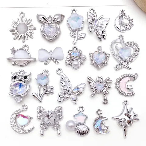 White Rhinestone Bow Knot Cross Star Rose Charms Zinc Alloy Pendants For DIY Bracelet Necklace Jewelry Making Accessories