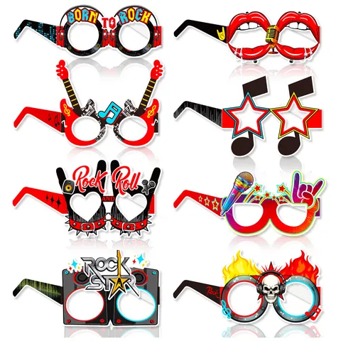 Gafas de Fiesta Rock and Roll Accesorios para Fotomatón con Temática Musical para Cumpleaños Festival Set de Gafas de Cartulina