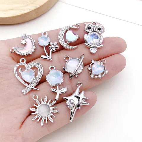 White Rhinestone Bow Knot Cross Star Rose Charms Zinc Alloy Pendants For DIY Bracelet Necklace Jewelry Making Accessories
