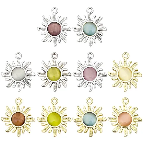Sun Pendant Charms Zinc Alloy Artificial Cat's Eye Stone Flower Charms For DIY Necklace Earrings Keychain Making Supplies Jewelry Findings