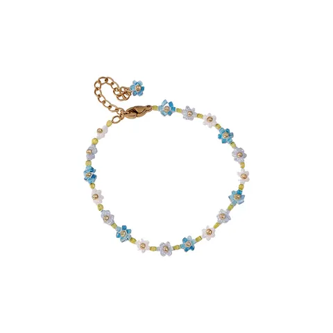 Summer Fresh Crystal Beaded Colorful Flower Necklace Stainless Steel Bracelet Ring Set For Women Sweet Dainty Floral Choker Jewelry