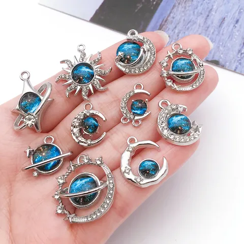 Celestial Starry Sky Moon Star Sun Planet Pendants Alloy Rhinestone Glass Charms For DIY Jewelry Making Necklace Earrings Pendants Accessories Women