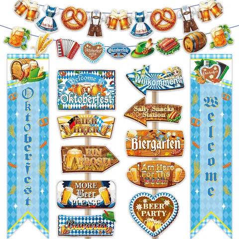Oktoberfest Party Decorations Banner Bavarian Beer Festival Bunting Door Sign Directional Sign Board Cardboard Hanging Decor