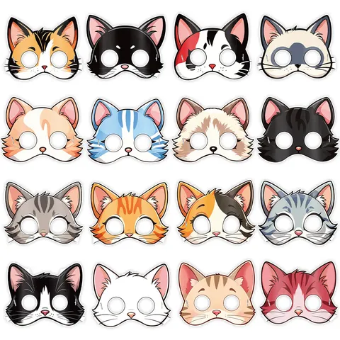 Masque de Chat Thème Animal de Dessin Animé Lot de 8 Pièces pour Décoration de Fête d'Anniversaire Enfants Accessoires de Déguisement