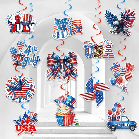 USA Independence Day Party Hanging Swirl Decorations 4th of July Patriotic American Flag Eagle Stars Paper Cards Set