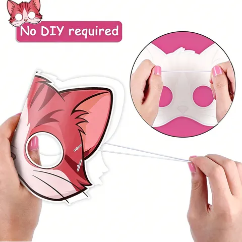 Masque de Chat Thème Animal de Dessin Animé Lot de 8 Pièces pour Décoration de Fête d'Anniversaire Enfants Accessoires de Déguisement