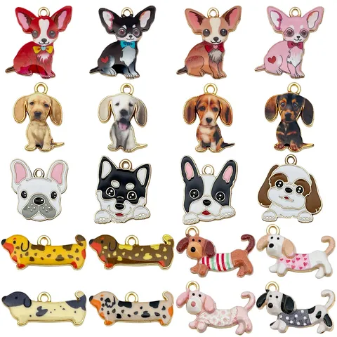 Cute Cartoon Animal Dog Charms Enamel Printed Electroplated Alloy Puppy Pendant For DIY Jewelry Making Keychain Collar Bracelet Accessories Craft Supplies