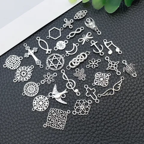 Retro Zinklegierung Verbinder Charms Geometrisch Hohl Blume Kreuz Note Links Für DIY Halskette Armband Schmuckherstellung