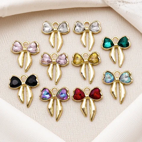 Sweet Alloy Bow Knot Charms Zinc Alloy Rhinestone Pendants For DIY Bracelet Earring Jewelry Making Accessories Wholesale