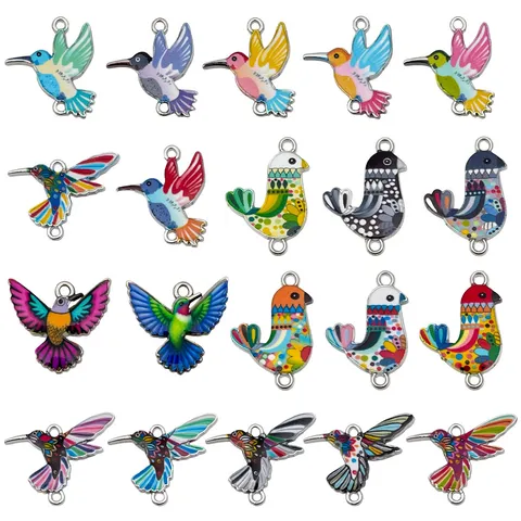 Colorful Enamel Bird Hummingbird Pigeon Charms Pendants Double Loop Connectors DIY Jewelry Making Findings Zinc Alloy