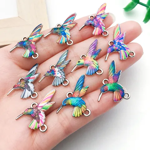 DIY Alloy Hummingbird Pendants Colorful Enamel Double Hanging Charms For Bracelet Necklace Jewelry Making Accessories