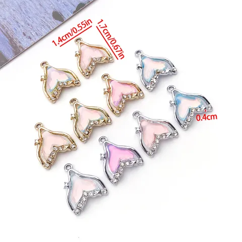 Alloy Mermaid Fish Tail Charms Rhinestone Colorful Crystal Glass Pendants For DIY Jewelry Making Necklaces Bracelets Accessories