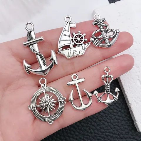 Alliage Vintage Thème Océan Nautique Breloques Marines Ancre Gouvernail Boussole Navire Pendentif Pour Bricolage Bracelet Collier Bijoux Artisanat Vente En Gros