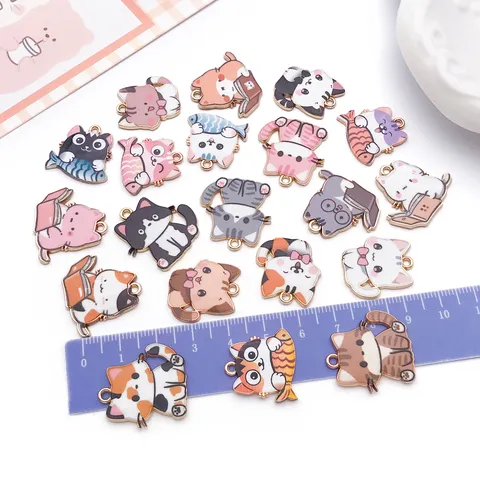 Süße Legierung Emaille Katze Anhänger Charms DIY Handgemachte Schmuck Zubehör Halskette Ohrring Schlüsselanhänger Basteln