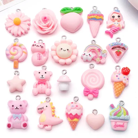 Cartoon DIY Hars Bedels Schattige Roze Dier Voedsel Lolly Beer Hanger Ketting Oorbellen Sleutelhanger Sieraden Maken Accessoires