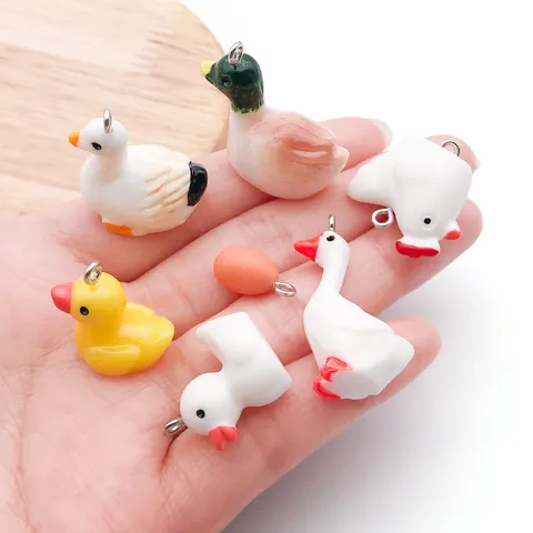 Cute Resin Animal Charms Simulation Miniature Duck Rabbit Dog Chicken Egg Pendant DIY Bracelet Necklace Craft Jewelry Finding Hanging Accessory