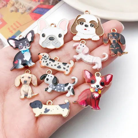 Cute Cartoon Animal Dog Charms Enamel Printed Electroplated Alloy Puppy Pendant For DIY Jewelry Making Keychain Collar Bracelet Accessories Craft Supplies