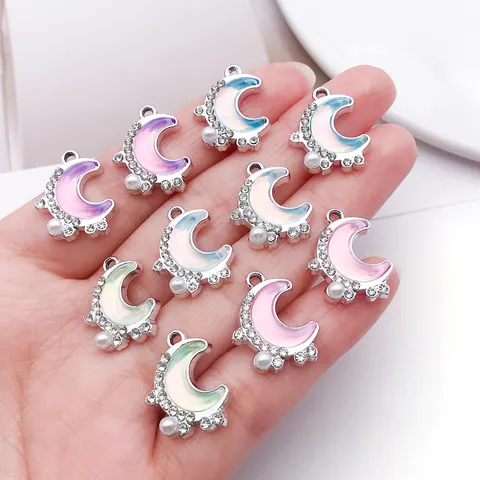 Zinklegierung Strass Mond Sterne Charms Mit Künstliche Perle Bunte UV Harz Sichelmond Anhänger Für DIY Schmuckherstellung Ohrringe Halskette Schlüsselanhänger Handwerk