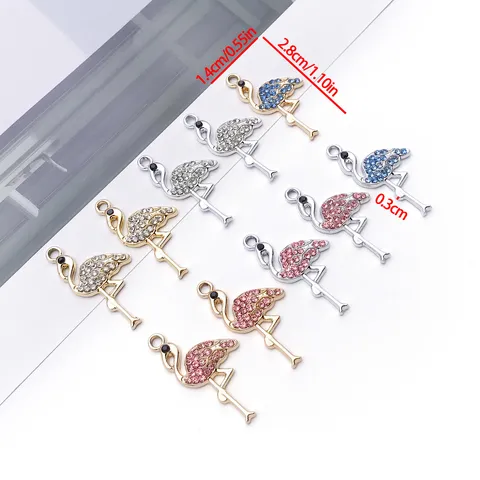 Zinc Alloy Rhinestone Flamingo Charms Cute Animal Pendant For Handmade DIY Jewelry Making Earrings Necklace Bracelet Keychain Craft Accessories