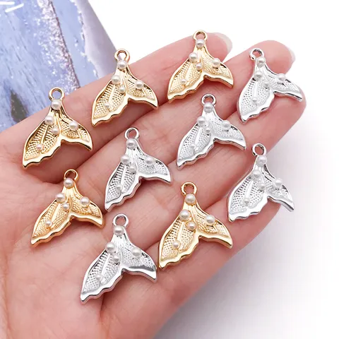 Zinc Alloy Ocean Theme Mermaid Tail Starfish Shell Charms With Artificial Pearl Enamel Pendant DIY Accessories For Jewelry Making