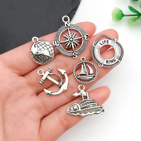 Vintage Zinc Alloy Nautical Charms Antique Silver Anchor Rudder Sailboat Pendants For DIY Jewelry Making Necklaces