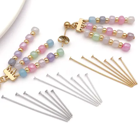 Copper T Pins Headpins Jewelry Findings Gold Silver White Gold Plated Flat Head Pins For DIY Bracelet Necklace Making