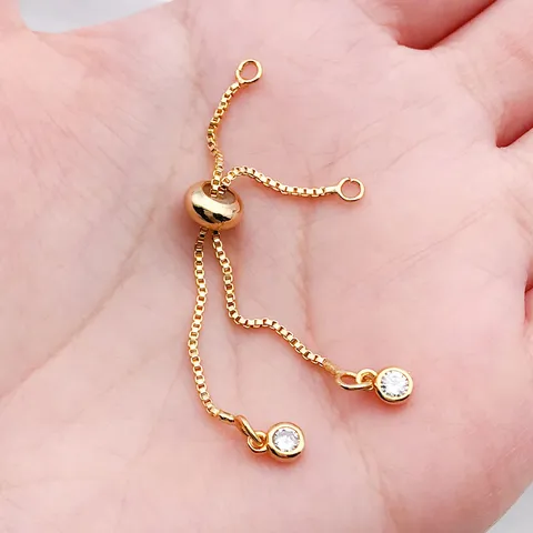Gold Plated Copper Slider Bracelet Chain Adjustable Stainless Steel Extension Chain Zirconia DIY Jewelry Findings