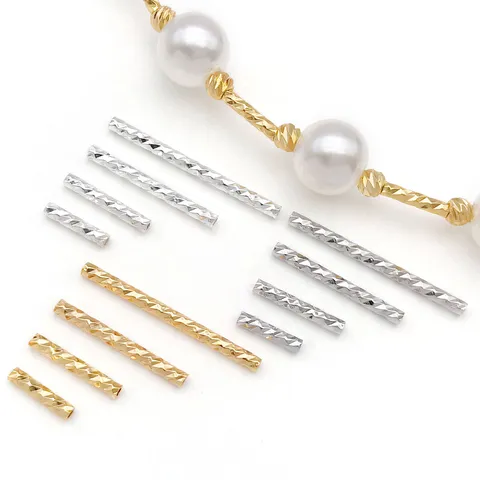 DIY Facet Straight Tube Connecting Beads Copper Plated Gold Silver Jewelry Findings Bracelet Making Accessories