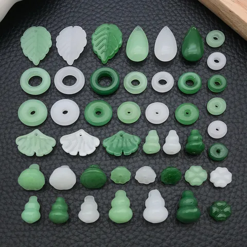 Chinese Style Green White Glass Gourd Lotus Leaf Peace Buckle DIY Pendants Jewelry Findings Handmade Craft Accessories
