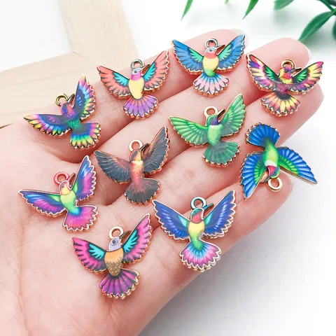 DIY Zinc Alloy Enamel Drip Oil Bird Pendants Multicolored Hummingbird Charms For Necklace Bracelet Jewelry Making