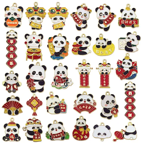 Estilo Chino Año Nuevo Panda DIY Aleación de Zinc Esmalte Colgante Abalorios Lindo Cartoon Animal Accesorios de Fabricación de Joyas