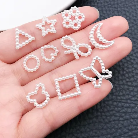 Accesorios de Perlas de Imitación para Nail Art DIY Abalorios Artesanales de Resina Corazón Hueco Lazo Pentagrama para Funda Joyería
