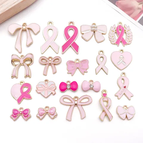 DIY Alliage de Zinc Huile Goutte Rose Noeud Ruban Pendentif Charms Mignon Emaille Noeud Bijoux Fournitures Pour Bracelet Collier