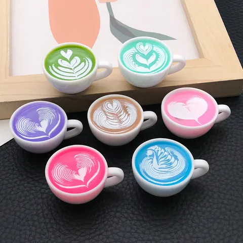 Resin Miniature Coffee Cup Charms Cute 3D Latte Art Mug Pendants DIY Handmade Jewelry Making Accessories
