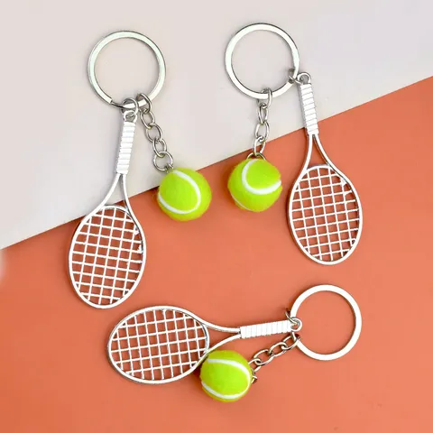 Kreativer Tennisschläger Schlüsselanhänger Metall Und Beflockung Mini Sport Souvenir Anhänger Schulpokal Geschenk