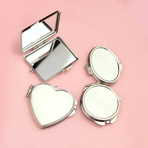 Specchio per Trucco in Metallo Creativo Specchio Tascabile Pieghevole Bifacciale Ciondolo Portachiavi DIY Specchio Cosmetico Argento Regali