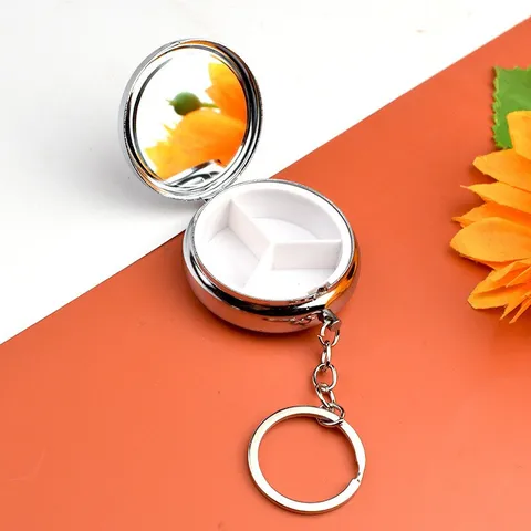 Portable Mini Metal Pill Box Storage Case With Mirror Compartment Keyring Portable Travel Pill Organizer Small Jewelry Container