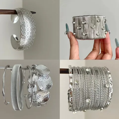 Braccialetto Rigido Aperto Geometrico Minimalista da Donna Lusso Leggero Nicchia Increspato Placcato Argento Rame Gioielli