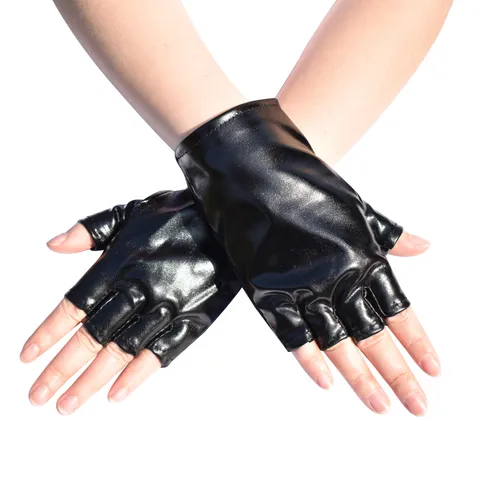 Punk Faux Patent Leather Half Finger Gloves Fingerless Short Glossy Gloves For Men Women Cosplay Party Dance Costume