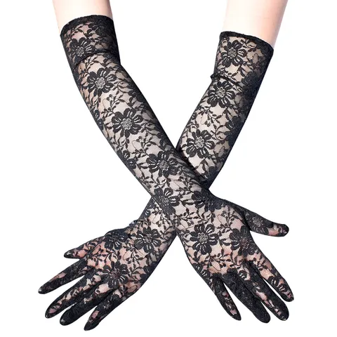 Damen Elegante Lange Spitzenhandschuhe Sonnenschutz UV-Schutz Floral Jacquard Muster Hochzeit Tanz Performance Party Handschuhe