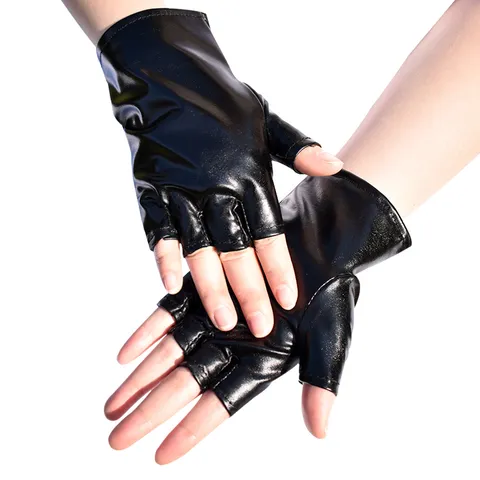 Punk Faux Patent Leather Half Finger Gloves Fingerless Short Glossy Gloves For Men Women Cosplay Party Dance Costume