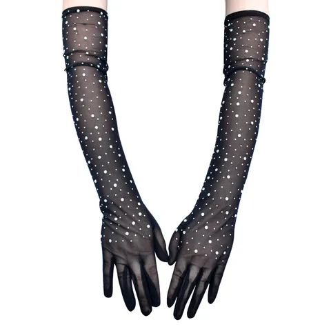 Damen Lange Durchsichtige Netz Strass Handschuhe 55 Elastische Vintage Abendparty Handschuhe Für Performance Hochzeit
