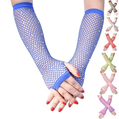 Damen Sexy Lange Netzhandschuhe Strass Elegante Fingerlose Maschenhandschuhe Für Party Nachtclub Mode Performance Zubehör